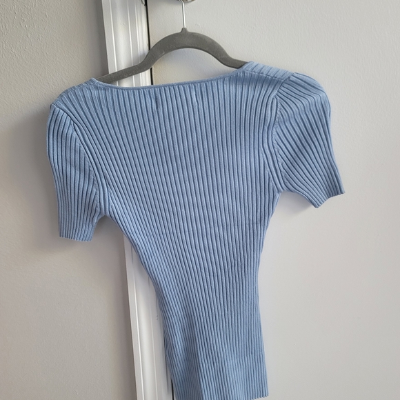 Blue Ribbed Knit Top - Picture 3 of 3